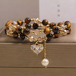 Buddha Stones Natural Tiger Eye Love Heart Double Wrap Protection Bracelet