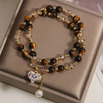 Buddha Stones Natural Tiger Eye Love Heart Double Wrap Protection Bracelet
