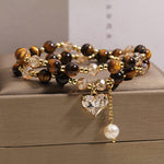 Buddha Stones Natural Tiger Eye Love Heart Double Wrap Protection Bracelet