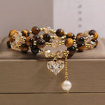 Buddha Stones Natural Tiger Eye Love Heart Double Wrap Protection Bracelet