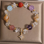 Buddha Stones Natural Various Crystal Clear Quartz Zircon Hexagram Charm Healing Bracelet
