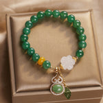 Buddha Stones Green Agate White Jade Flower Gourd Leaf Charm Support Bracelet