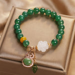 Buddha Stones Green Agate White Jade Flower Gourd Leaf Charm Support Bracelet