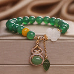 Buddha Stones Green Agate White Jade Flower Gourd Leaf Charm Support Bracelet