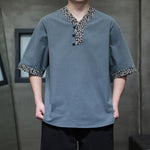 Buddha Stones Summer Casual Mandarin Collar Frog Button Cotton Men's Short Sleeve Shirt