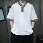 Buddha Stones Summer Casual Mandarin Collar Frog Button Cotton Men's Short Sleeve Shirt