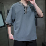Buddha Stones Summer Casual Mandarin Collar Frog Button Cotton Men's Short Sleeve Shirt