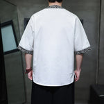Buddha Stones Summer Casual Mandarin Collar Frog Button Cotton Men's Short Sleeve Shirt