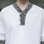 Buddha Stones Summer Casual Mandarin Collar Frog Button Cotton Men's Short Sleeve Shirt