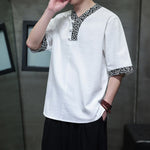 Buddha Stones Summer Casual Mandarin Collar Frog Button Cotton Men's Short Sleeve Shirt