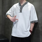 Buddha Stones Summer Casual Mandarin Collar Frog Button Cotton Men's Short Sleeve Shirt