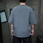 Buddha Stones Summer Casual Mandarin Collar Frog Button Cotton Men's Short Sleeve Shirt