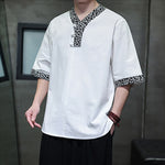 Buddha Stones Summer Casual Mandarin Collar Frog Button Cotton Men's Short Sleeve Shirt