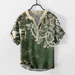 Buddha Stones Cotton Lotus Mandala Emblem Men's Short Sleeve Half Button Shirt