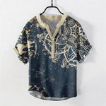 Buddha Stones Cotton Lotus Mandala Emblem Men's Short Sleeve Half Button Shirt