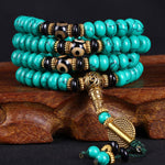 Buddha Stones Tibetan 108 Beads Turquoise Dzi Bead Wisdom Balance Mala