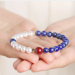 Buddha Stones Lapis Lazuli Lazurite Pearl Cinnabar Positive Beaded Bracelet