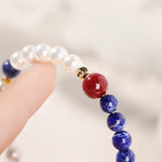 Buddha Stones Lapis Lazuli Lazurite Pearl Cinnabar Positive Beaded Bracelet