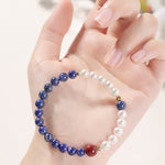 Buddha Stones Lapis Lazuli Lazurite Pearl Cinnabar Positive Beaded Bracelet