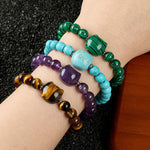 Buddha Stones Cute Cat Design Blue Lace Agate Clear Quartz  Beaded Bracelet
