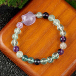 Buddha Stones Cute Cat Design Blue Lace Agate Clear Quartz  Beaded Bracelet