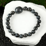 Buddha Stones Cute Cat Design Blue Lace Agate Clear Quartz  Beaded Bracelet