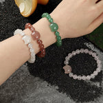 Buddha Stones Cute Cat Design Blue Lace Agate Clear Quartz  Beaded Bracelet