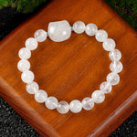 Buddha Stones Cute Cat Design Blue Lace Agate Clear Quartz  Beaded Bracelet