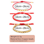 Buddha Stones 3Pcs Golden Copper Beads Red String Luck Bracelet
