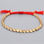 Buddha Stones 3Pcs Golden Copper Beads Red String Luck Bracelet