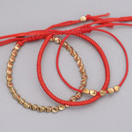 Buddha Stones 3Pcs Golden Copper Beads Red String Luck Bracelet