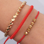 Buddha Stones 3Pcs Golden Copper Beads Red String Luck Bracelet
