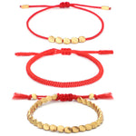 Buddha Stones 3Pcs Golden Copper Beads Red String Luck Bracelet