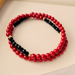 Buddha Stones 4mm Double Wrap Cinnabar Black Tourmaline Blessing Bracelet