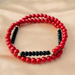 Buddha Stones 4mm Double Wrap Cinnabar Black Tourmaline Blessing Bracelet