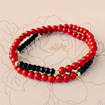 Buddha Stones 4mm Double Wrap Cinnabar Black Tourmaline Blessing Bracelet