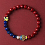 Buddha Stones Cinnabar Lapis Lazuli Koi Fish Ruyi Cloud Charm Blessing Beaded Bracelet