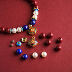 Buddha Stones Cinnabar Lapis Lazuli Chinese Lock Charm Blessing Bracelet