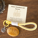Buddha Stones "Attract Abundance and Success" 888 Angel Number Natural Yellow Aventurine Key Chain Hanging Decoration Includes Gift Message Card