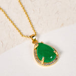 Buddha Stones 925 Sterling Silver Chain Retro Green Agate Copper Teardrop Luck Wealth Necklace Pendant