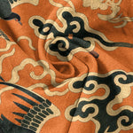 Buddha Stones Cotton Crane Cloud Motif Pattern Men's Short Sleeve Half Button Shirt