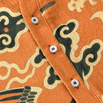 Buddha Stones Cotton Crane Cloud Motif Pattern Men's Short Sleeve Half Button Shirt