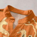 Buddha Stones Cotton Crane Cloud Motif Pattern Men's Short Sleeve Half Button Shirt
