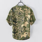 Buddha Stones Cotton Crane Cloud Motif Pattern Men's Short Sleeve Half Button Shirt