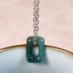 Buddha Stones Mini Square Green Jade Abundance Necklace Pendant