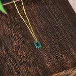 Buddha Stones Mini Square Green Jade Abundance Necklace Pendant