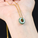 Buddha Stones Green Jade Peace Buckle Abacus Luck Necklace Pendant