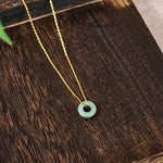 Buddha Stones Green Jade Peace Buckle Abacus Luck Necklace Pendant