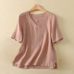 Buddha Stones Summer Minimalist V Neck Solid Women's Short Sleeve T-Shirts