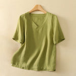 Buddha Stones Summer Minimalist V Neck Solid Women's Short Sleeve T-Shirts